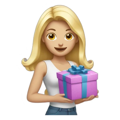 white blond woman opening gift sticker