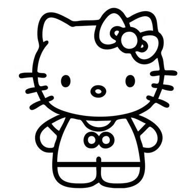 Hello Kitty outline icon style, minimal detail, black lines, no fill, white background sticker