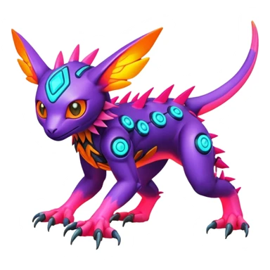 Tropical lush warm-colored modern colorful neon-colored cyber-Fakémon-Digimon-Trico-creature sticker