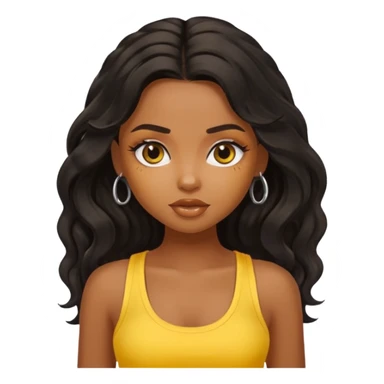 a pretty bratz dusky girl with long wavy black hair in a yellow tank top sticker