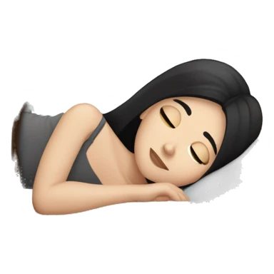white girl with straight black hair laying down on a pillow sticker