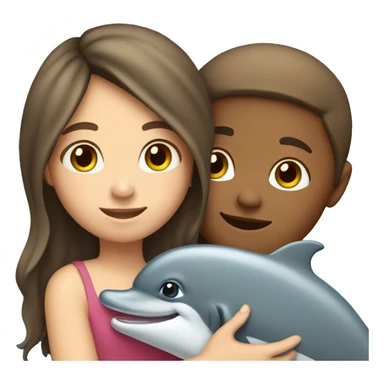 girl with brown hair hugging dolphin sticker