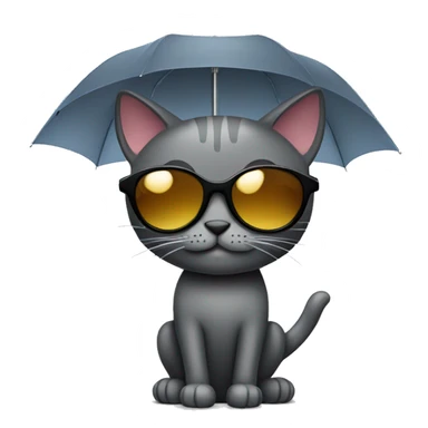 Dark grey cat with sunglasses and an umbrella  sticker