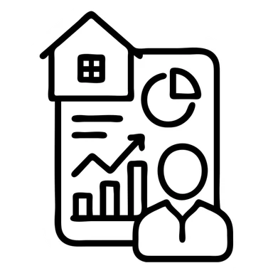 Ícono de real estate que refleje que trabajamos con una estrategia personalizada con visión de ROI y que nuestro método de trabajo nos permite ayudarte a tomar decisiones basadas en datos, rentabilidad y lifestyle. sticker