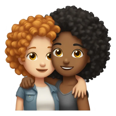A mixed girl with curly black hair hugging a ginger girl sticker
