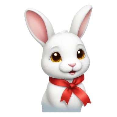 Cute white rabbit with red ribbon on ear sticker