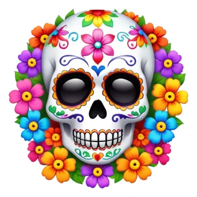 Beveled button with day off the dead sugar skull and rainbow colored flowers sticker