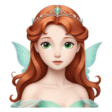 Cinematic Timeless Sleeping Beauty Portrait Emoji, rendered in a clean, vector style. Depict Aurora with delicate porcelain skin, elegantly arranged auburn hair, and a serene, graceful expression, dressed in her iconic gown. The design features bold, simplified shapes, a soft, enchanting glow, and a subtle glowing outline, capturing her timeless, fairy-tale beauty. sticker