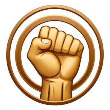 Round emblem symbolizing martial arts with a stylized fist at the center, representing the power and discipline of striking. The fist is bold and dynamic, surrounded by sharp motion lines to emphasize strength and speed.  sticker