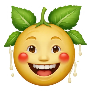 yellow face emoji laughing with vegetable leaf stuck on teeth stain sticker