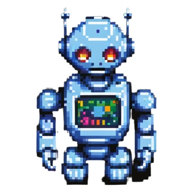 Pixelated robot coder, programming logo sticker