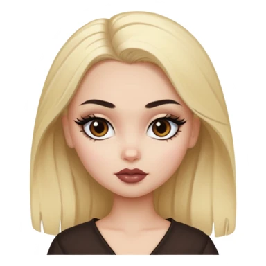 pale skin, bratz baddie, beautiful dark brown eyes,dark eyebrows, eyeliner, blonde russian hair sticker