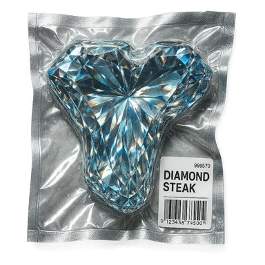 meat steak made of diamond, glossy and puffy sticker