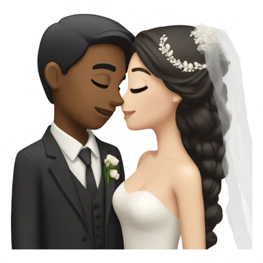 Bride with brunette hair and fair skin kissing groom with black hair and beige skin sticker
