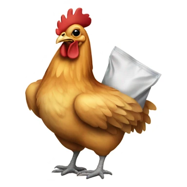 Chicken with a bag sticker