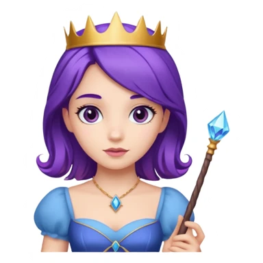 Princesses with Magic Wand in Purple Hair, blue dress sticker