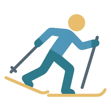 cross-country skier, dynamic pose, simple and bold design, color filled icon sticker