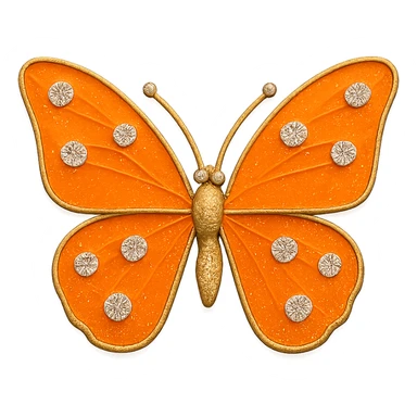 single tangerine orange butterfly, bright orange enamel, sparkling gems, transparent background sticker