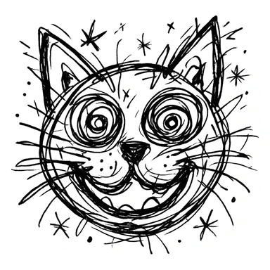 chaotic outlined icon of a funny cat face sticker