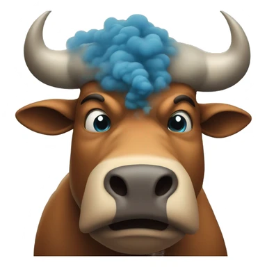 mean blue ox with smoke coming out of nose sticker