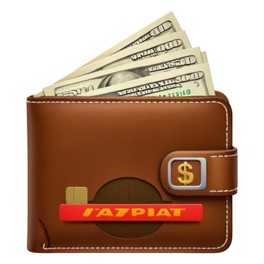 portefeuille marron avec billet et carte bancaire sticker