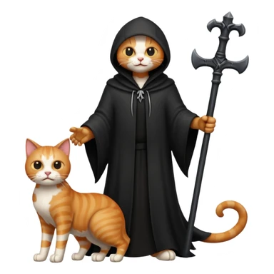 a cat standing over a defeated grim reaper, looking victorious sticker