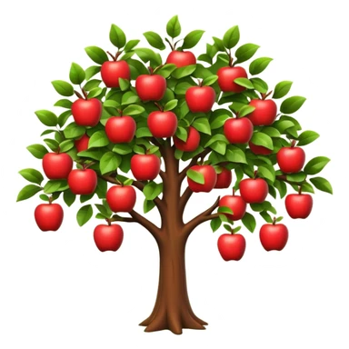 A 3D cartoon apple tree with red apples hanging from its branches, lush green leaves, bright daylight, Memoji-style realism. sticker