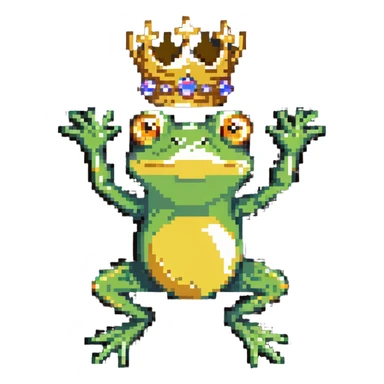 frog wearing a golden crown jumping pose sticker