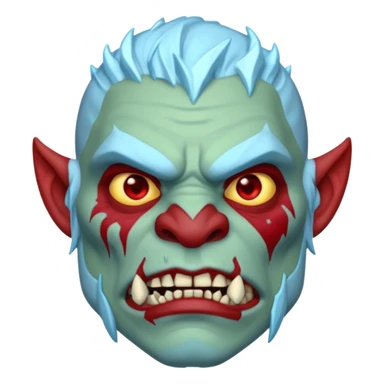 Fantasy orc portrait emoji, frozen scar glowing deep red against icy blue skin tones, primal winter survival theme, restrained detail, clean readable emoji style, male/female variant
 sticker