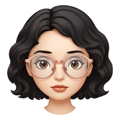 Mujer con cabellos ondulado negro con lentes de oro rosa ojos chino y pequeños  sticker