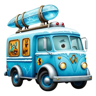  Mr. Creepy Freeze’s shiny frozen Scooby Doo 1918 Lightning Bug busters exterminators antique long wheelbase moving truck  sticker