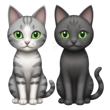 2 different coloured grey cats including one dark grey and white cat and one completely solid dark grey cat with green eyes and only white paws sticker