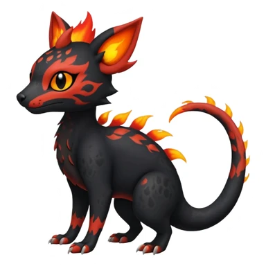Rare realistic cute gothic Salandit-Litten-Quilava-Genet-species-Fakemon-hybrid-creature, with fiery markings, full body sticker