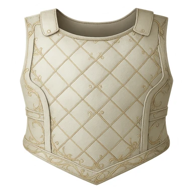 Recolor the armor to a very light metallic silver color with subtle, elegant gold engravings. The gold should be soft and not too yellow or green, matching the gold tone and style of the provided silver shield reference. Transparent background. sticker