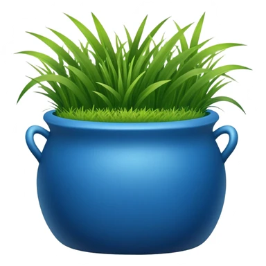 a small blue cachepot without handles with grass leaves gathered in a pile. sticker