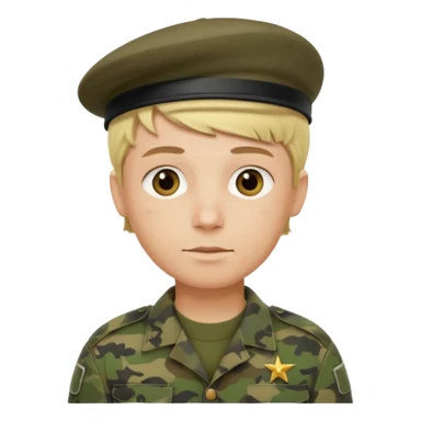 a soldier with short blonde hair in camo in a beret a man sticker
