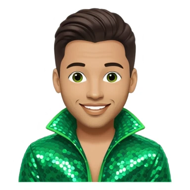 Sam Watters, Male R&B Singer (b. 1970) from Color Me Badd with long dark brown hair, green sequin outfit, light skin  sticker