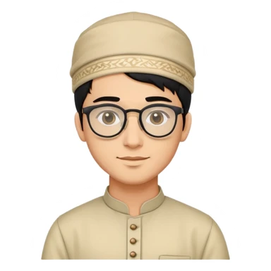 young man with wheatish skin tone, black hair, wearing kurta with rectangle glasses and traditional cap sticker