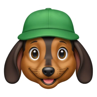 Black Dachshund in Green Cap in iOS 18 Emoji Style sticker
