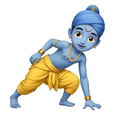 Kid Krishna, crawling, mischievous expression, blue skin sticker