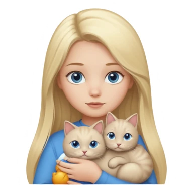 blonde girl with long blonde hair and blue eyes with chubby gray cat sticker