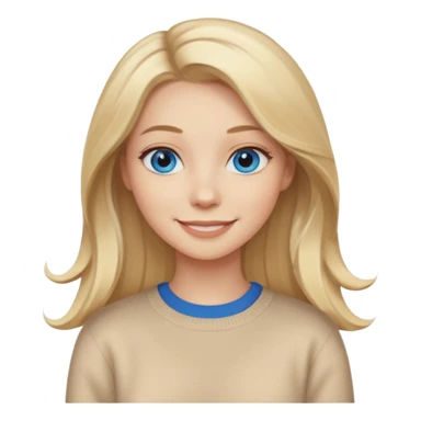 hyper realistic glamourous pale woman, Long blonde balayage hair, smiling, beige sweater & blue eyes sticker