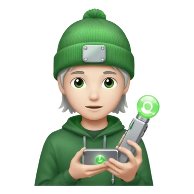 Teen hero in green beanie, holding glowing gadget.



































 sticker
