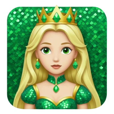 Princess Ozma from the Wizard of Oz with long blonde hair, green sequin outfit sticker