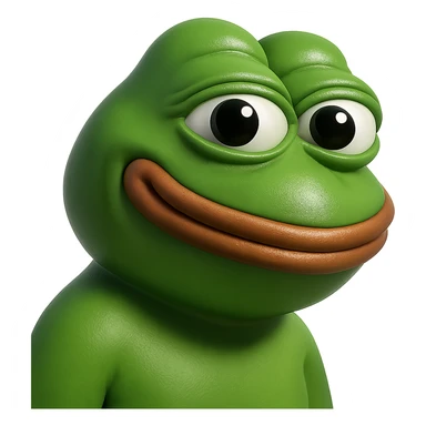 pepe in
- 3d style
- bright green
- smiling
- looking straight at the camera
- good highlights and shadows
- 30deg angled towards the right sticker
