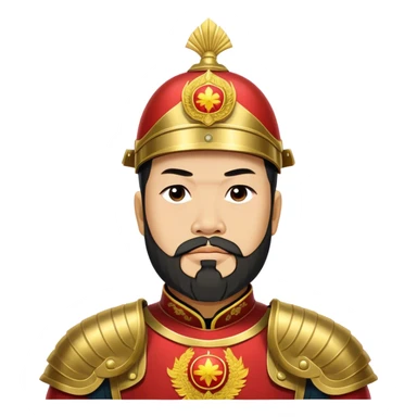 ​Cinematic Realistic Portrait of Trần Hưng Đạo, depicted as a revered Vietnamese general with his characteristic traditional Vietnamese beard and historic armor, his determined gaze illuminated by dramatic historical lighting that evokes his legendary martial spirit and leadership, sticker