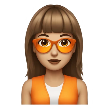 White skin girl with brown medium hair with bangs wearing orange sungglases sticker