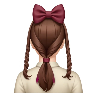 brown open hair from behind with a burgundy bow sticker