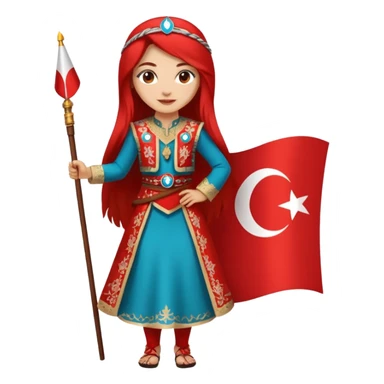 ultra sexy happy Turkish girl with Turkish flag in national outfit, full body, long bright hair sticker