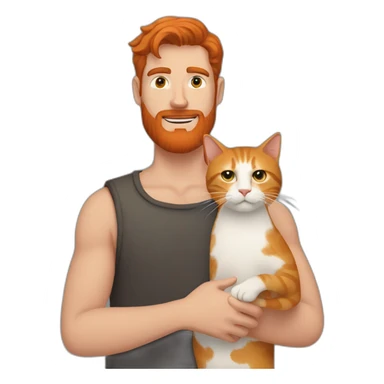 Michael red beard holding his ginger cat in his arms sticker